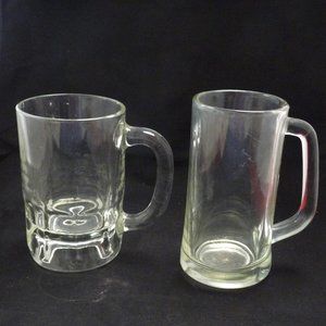 2 vintage soda beer mugs clear glass heavy drink bar